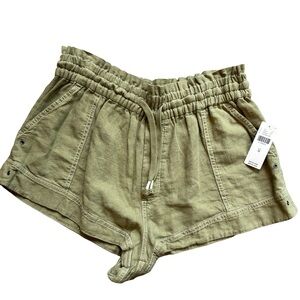 Anthropologie By Anthropologie Linen Pitched Tie-Waist Shorts Olive Medium NWT